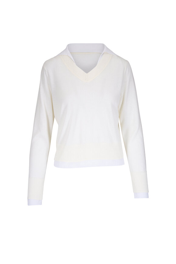 Vince Optic White & Bell Double-Layer Pullover Sweater