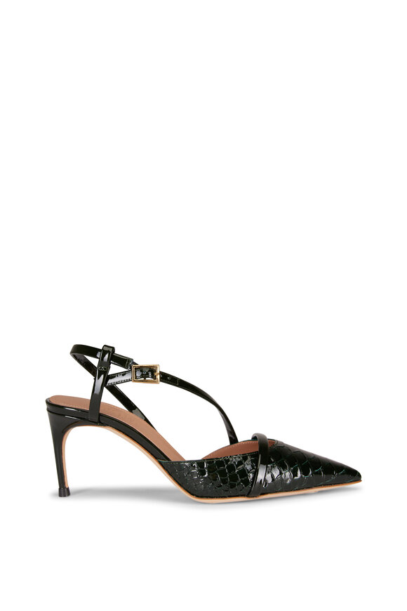 Malone Souliers Valeria Embossed Evergreen Leather Sandal, 70mm - view 2