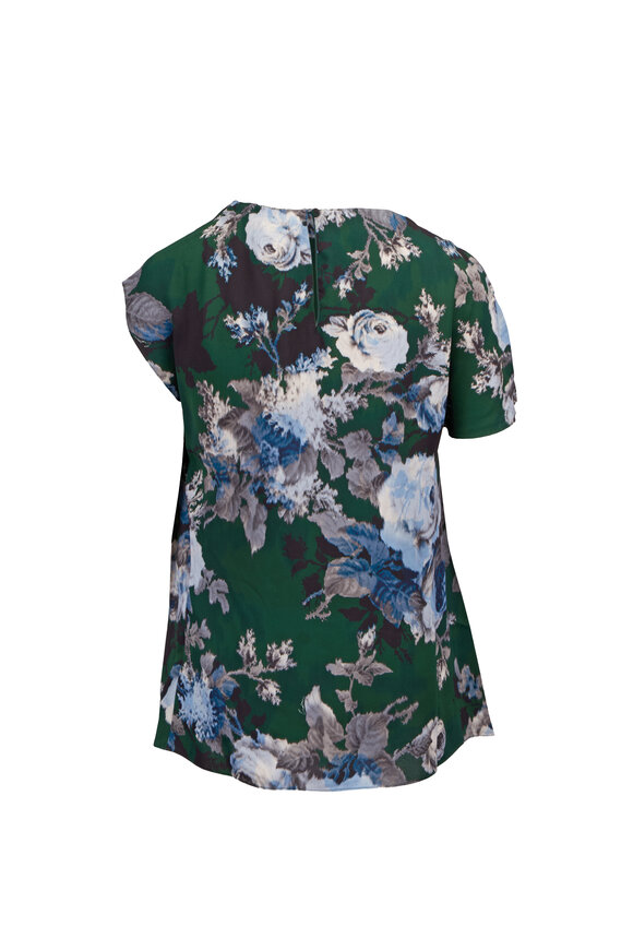 Erdem Forest Floral Crepe Short Sleeve Draped Blouse - view 2