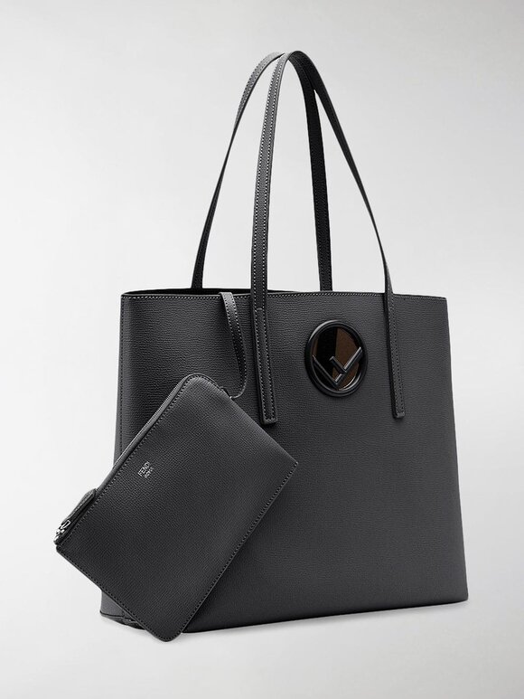 Fendi - Black Grained Leather Logo Shopper