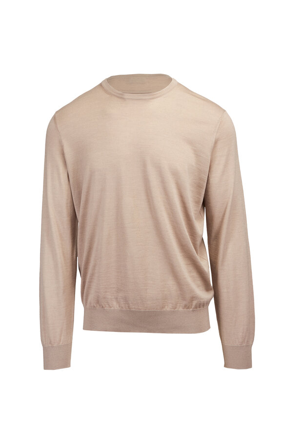 Zegna Taupe Cashmere & Silk Crewneck Sweater - view 1
