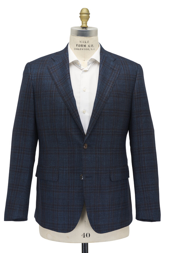 Atelier Munro Navy Plaid Wool, Silk & Cashmere Sportcoat