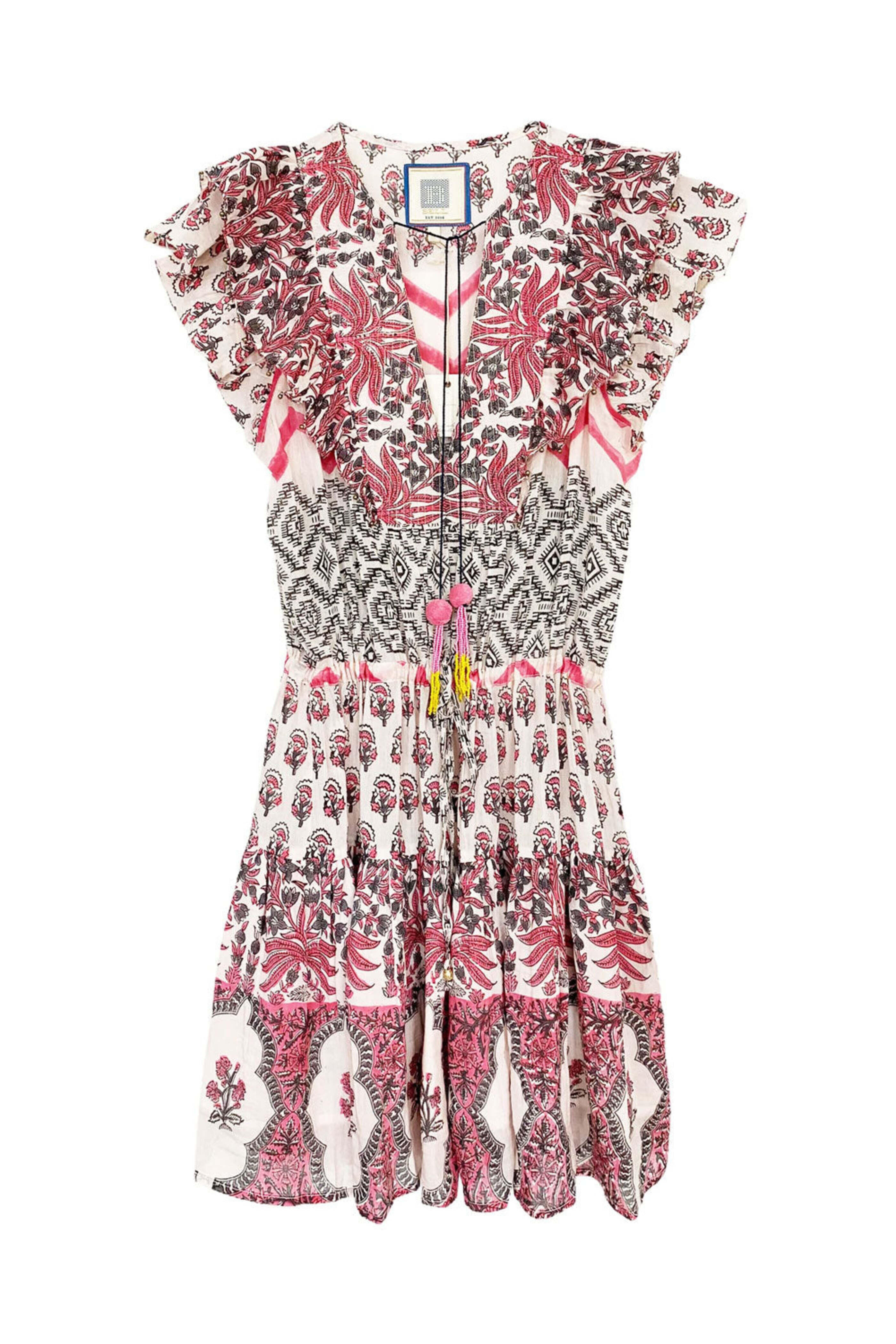 Bell - Coral and Grey Drawstring Kerry Mini Dress