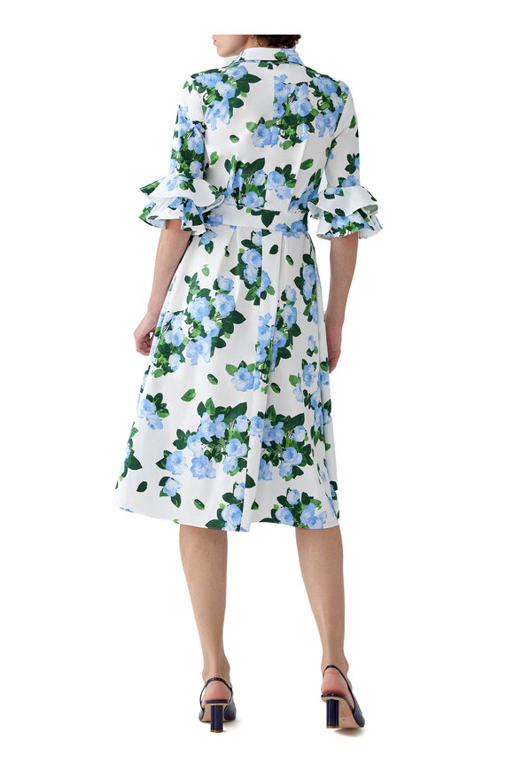 Carolina Herrera White & Blue Multi Rose Print Shirtdress - view 3