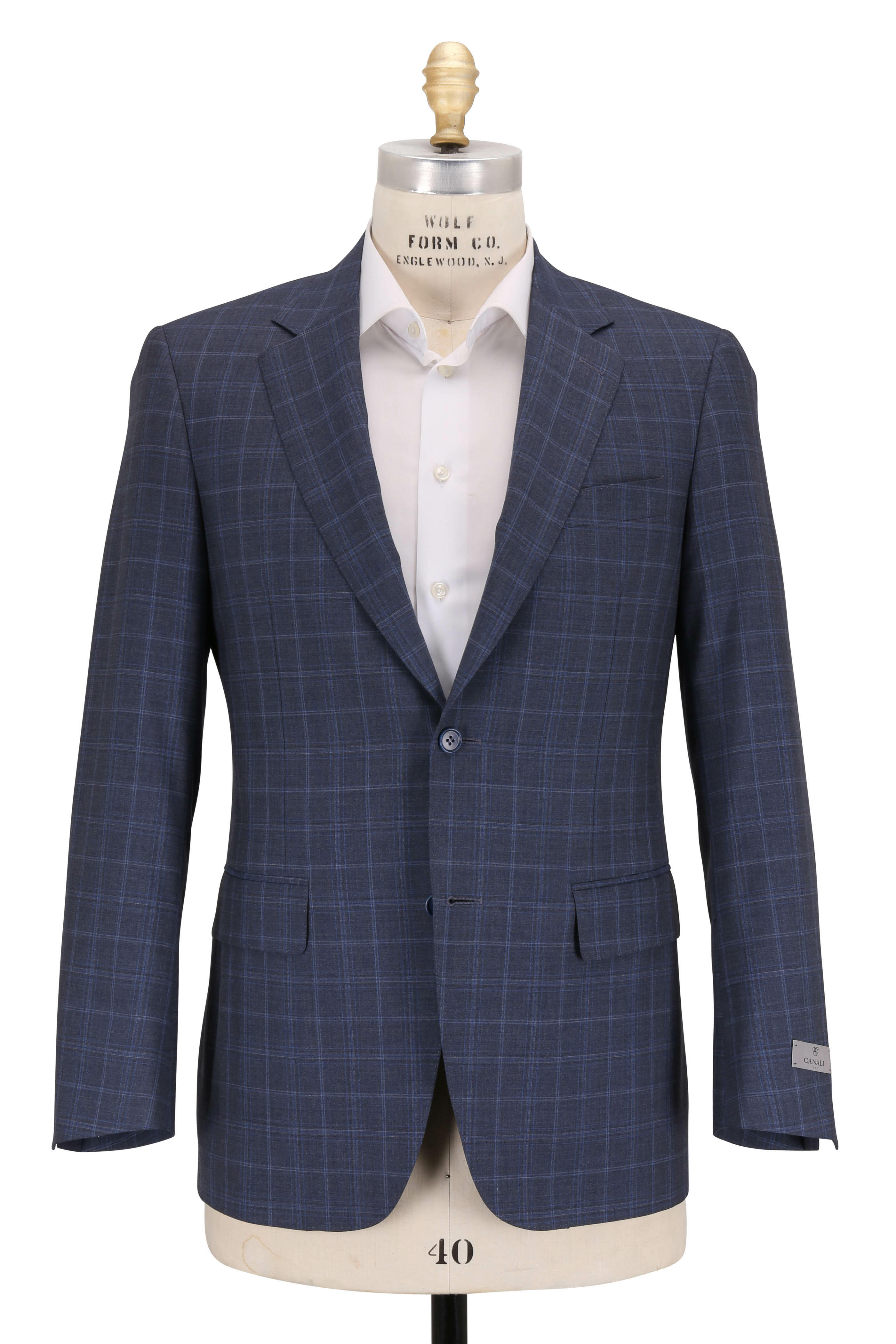 Canali check-pattern single-breasted wool suit - Blue