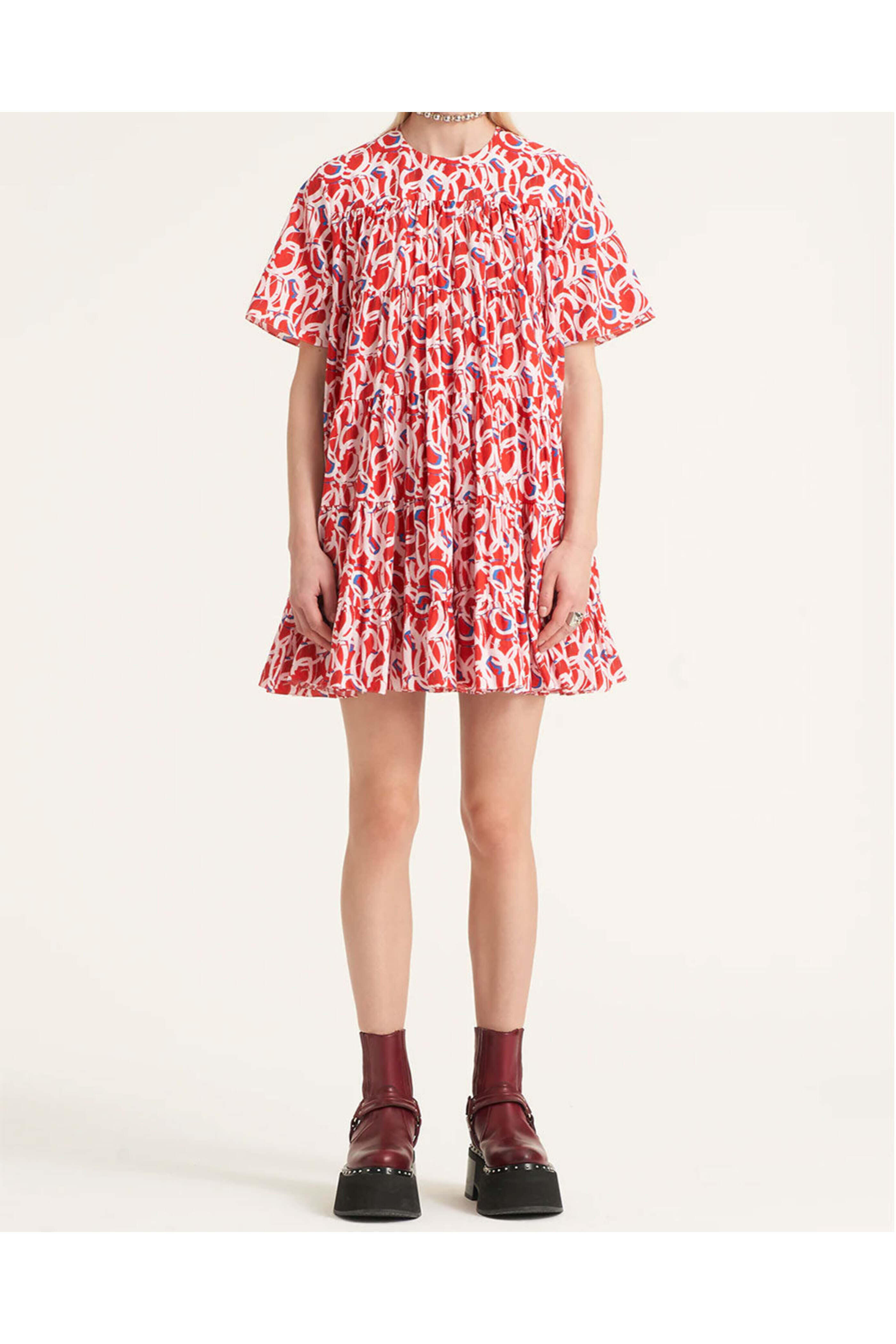 Ports 1961 - Red and White Print Tiered Dress