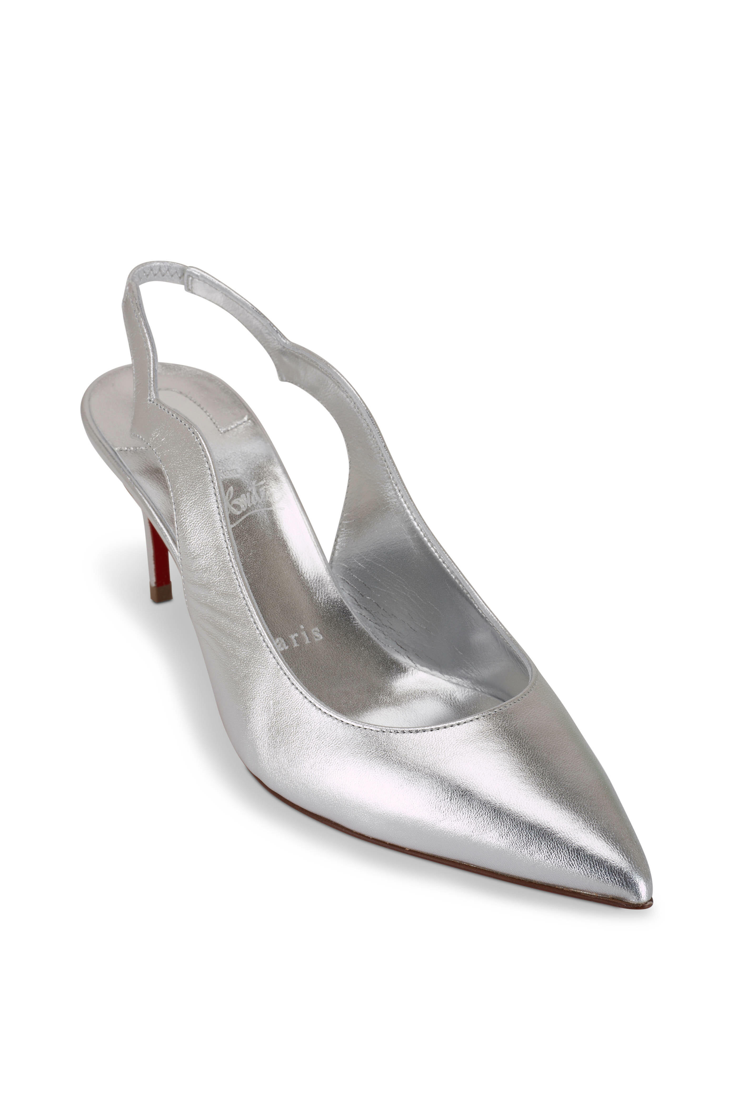 Christian Louboutin - Hot Chick Silver Leather Slingback Pump, 70mm