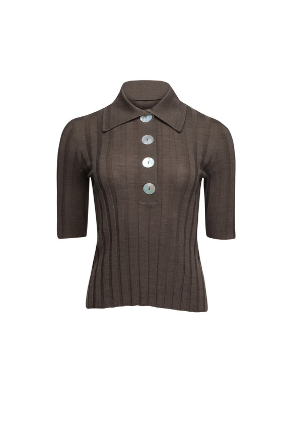 Nackiye Sugarman Brown Three Quarter Sleeve Knit Polo