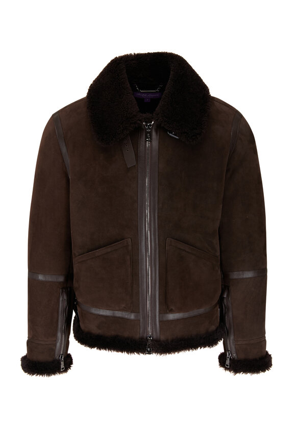 Ralph Lauren Purple Label - Dark Brown Shearling Suede Bomber