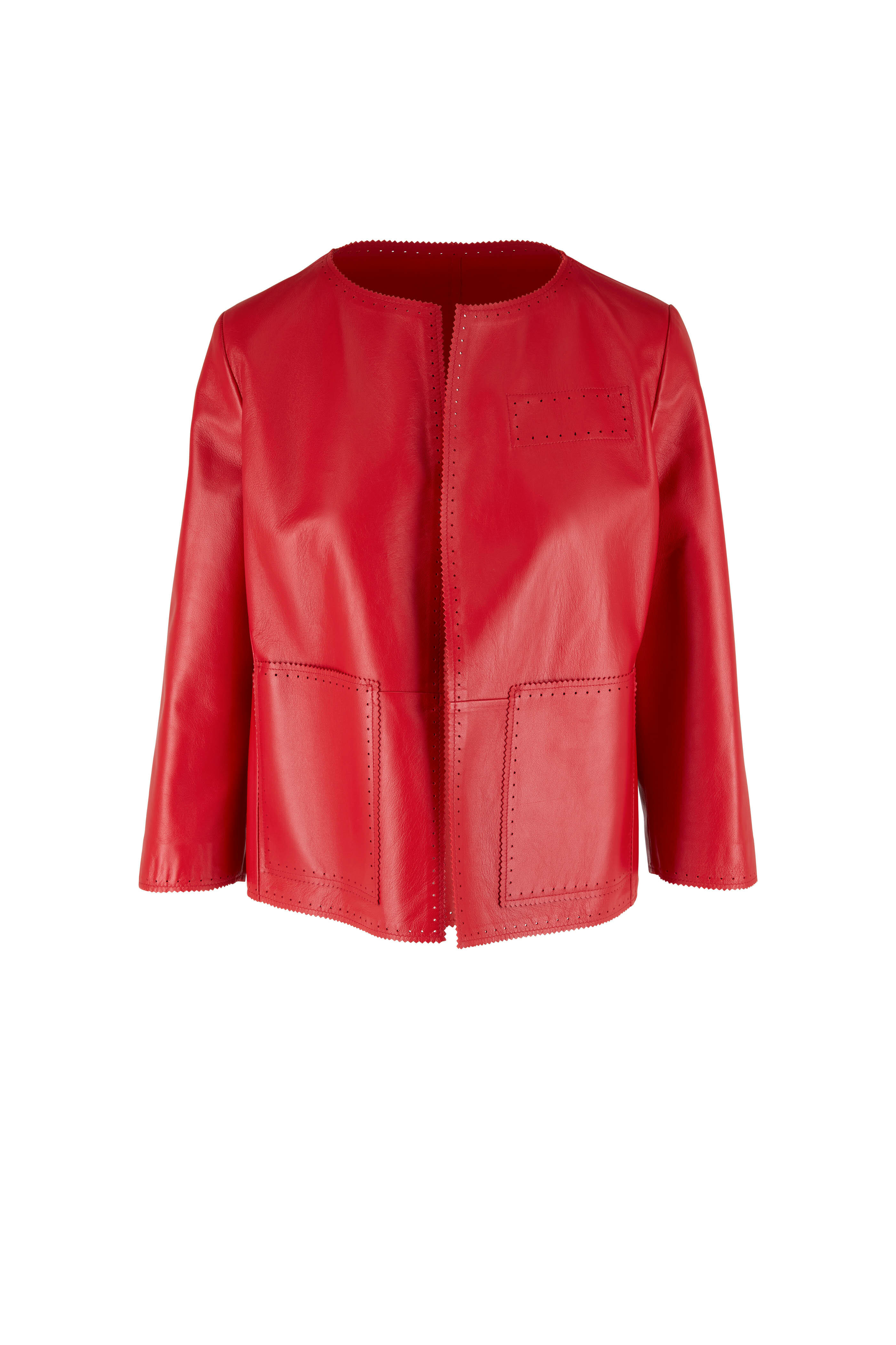 Kiton - Red Perforated Leather Swing Jacket