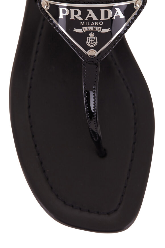 Prada - Black Patent Leather Logo Thong Sandal