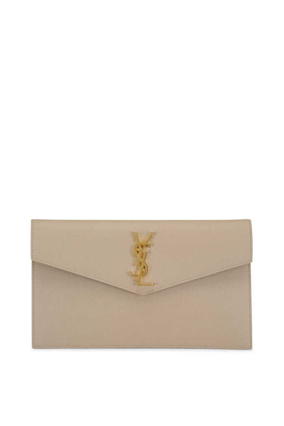 Saint Laurent Uptown Pouch Dark Beige Grained Leather Clutch