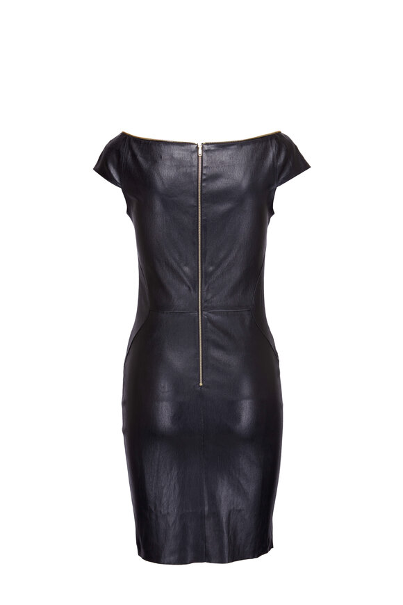 Jitrois - Diva Black Cap Sleeve Leather Dress