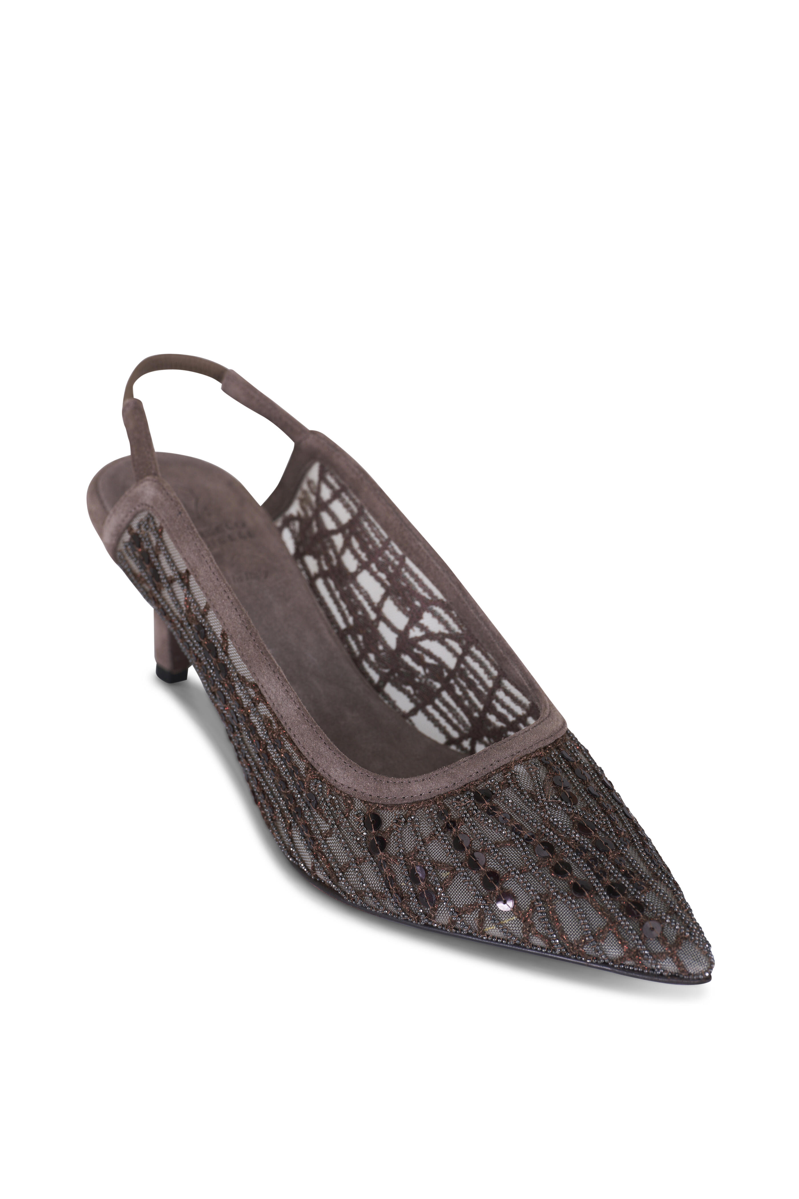 Brunello Cucinelli - Brown Monili Embellished Lace Slingback