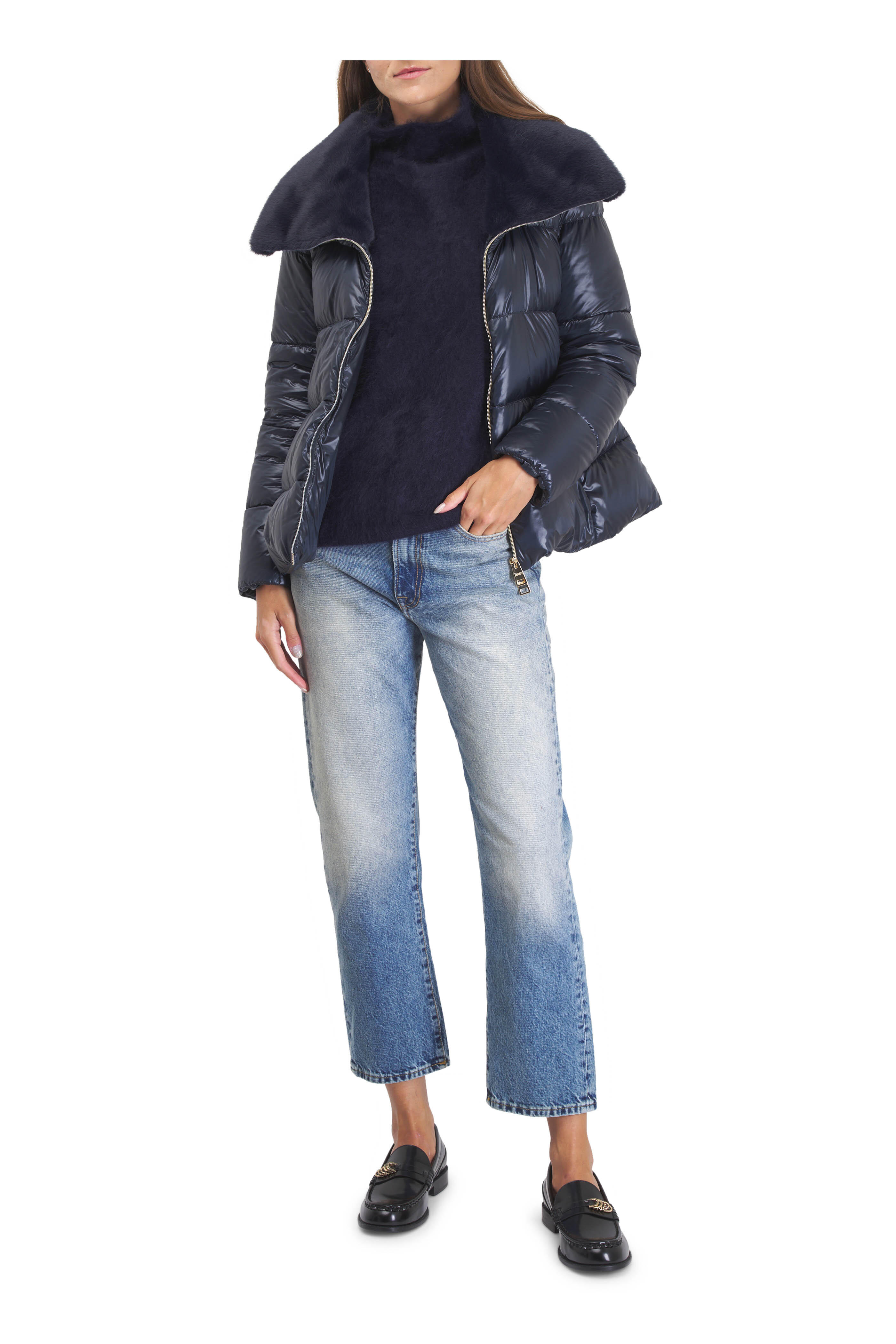 Herno - Navy Blue Shiny Nylon Down Jacket