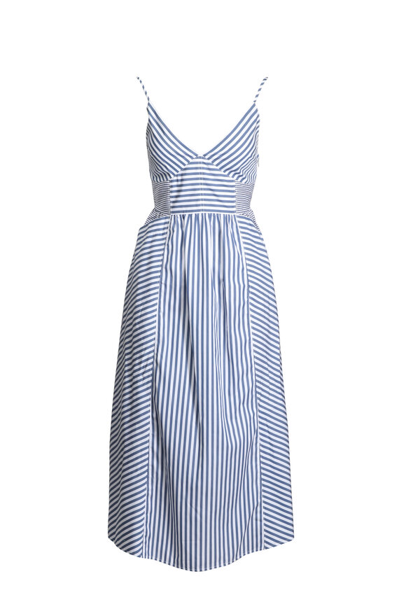 Tanya Taylor Vivien French Blue Stripe Midi Dress - view 1