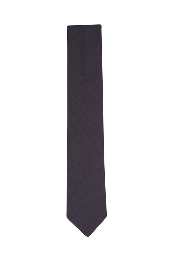 Canali Brown Diagonal Chevron Wool & Silk Necktie - view 1