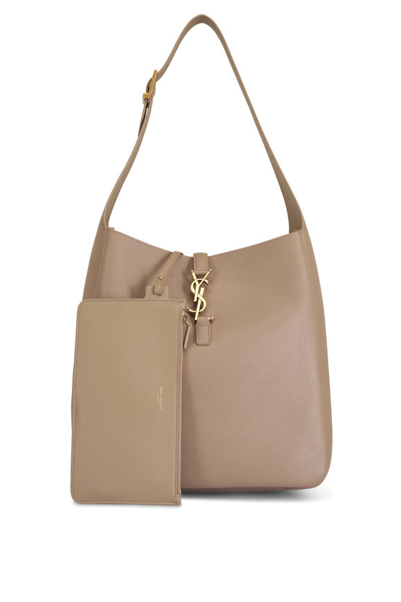 Saint Laurent Large Cassandre Taupe Leather Shoulder Bag - view 4