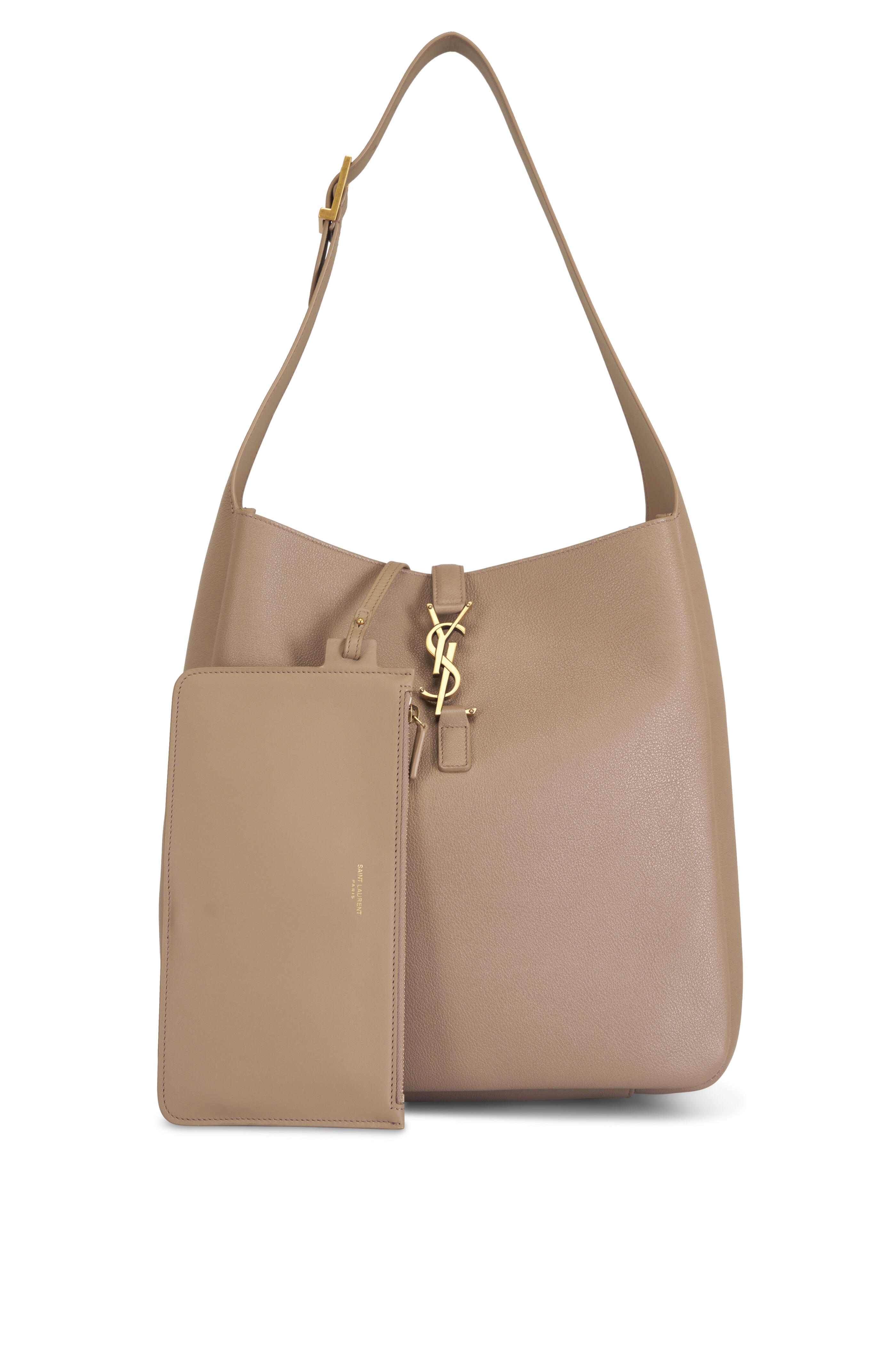 Saint Laurent - Large Cassandre Taupe Leather Shoulder Bag - view 4