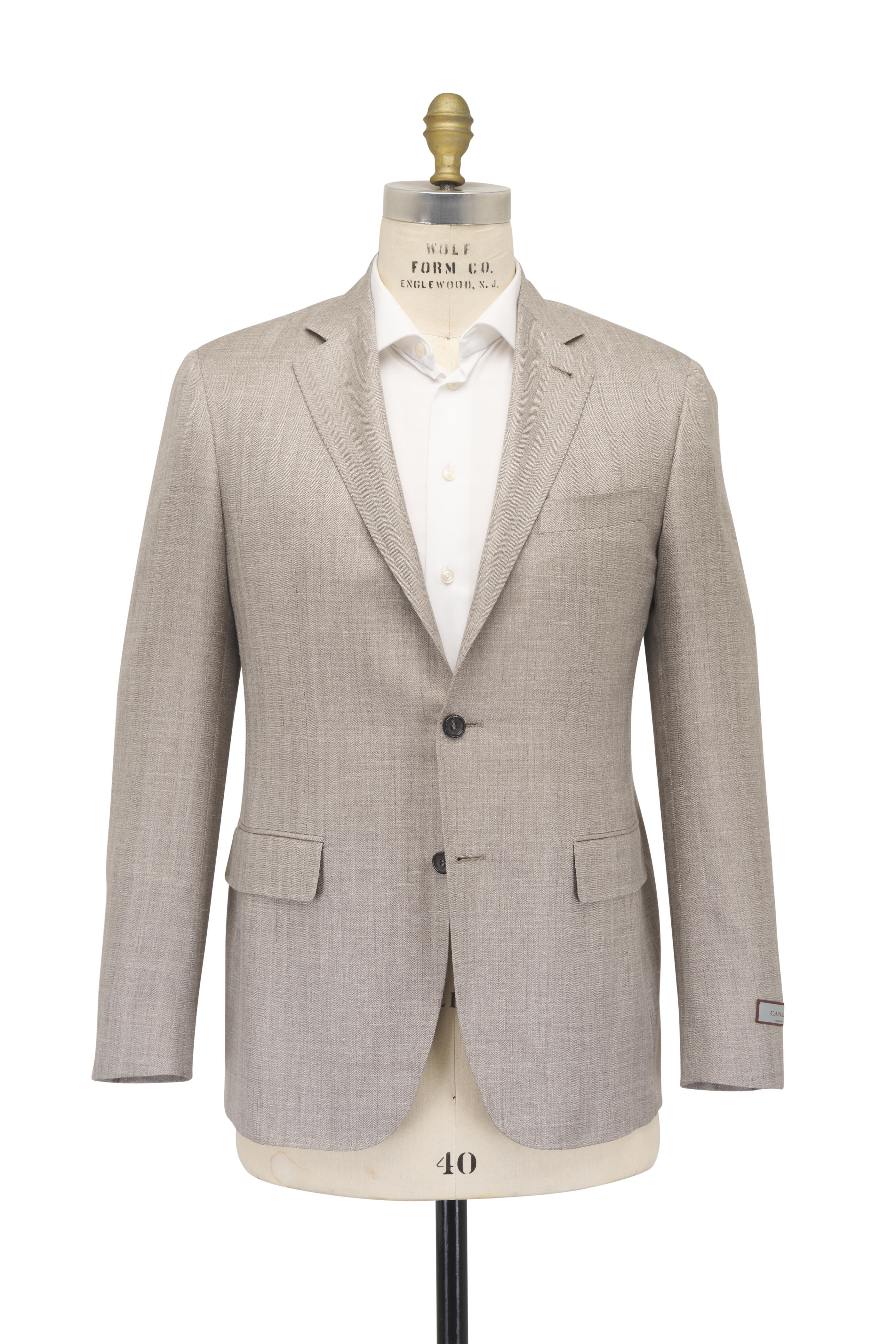 Canali - Beige Chevron Wool, Silk & Linen Sportcoat