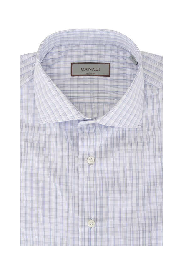 Canali Blue & Gray Check Cotton Dress Shirt