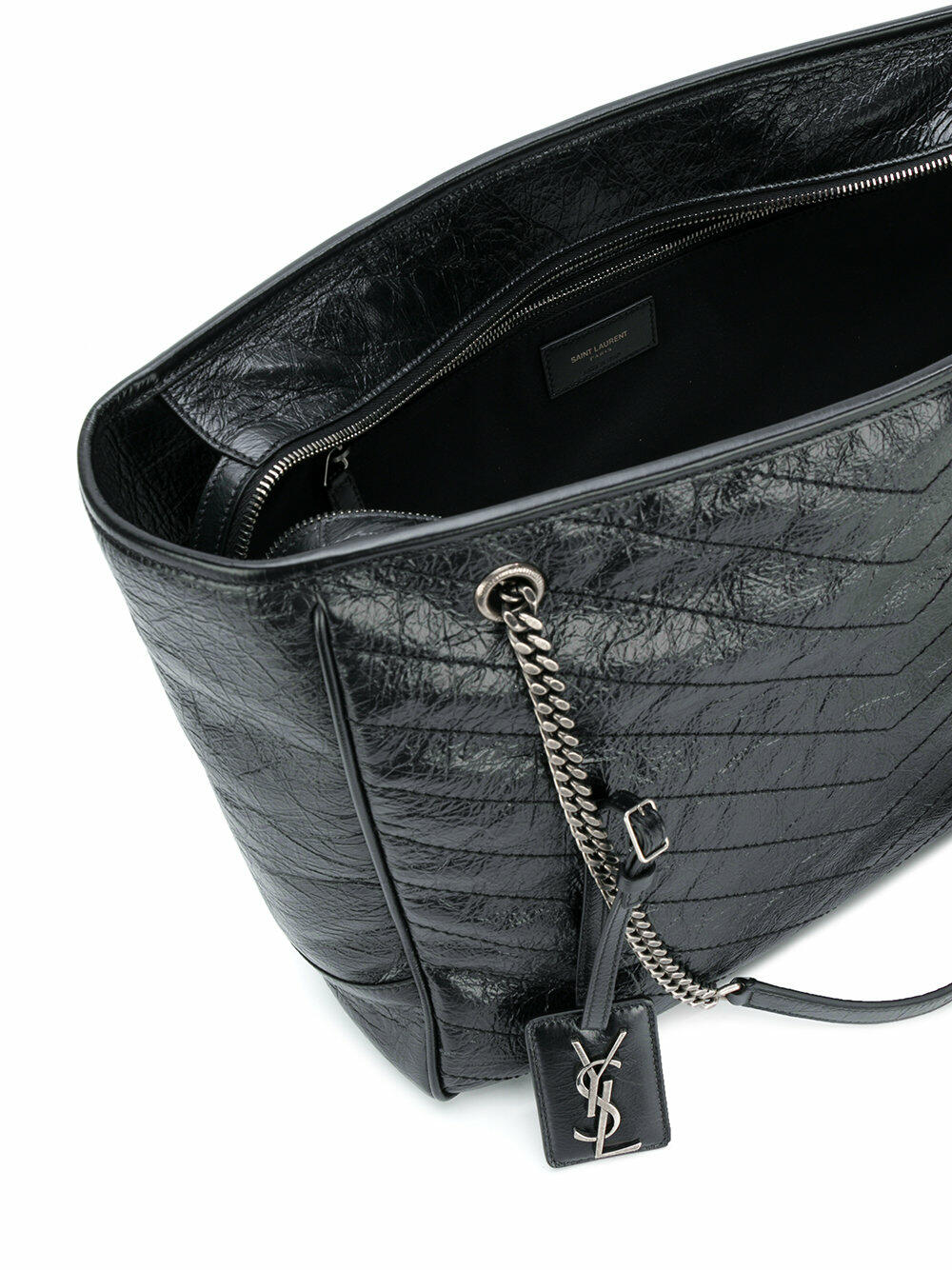 Saint Laurent - Niki Black Crinkled Leather Large Shopper Tote