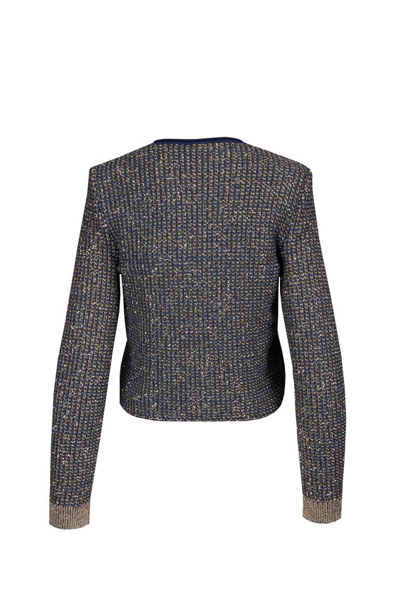Balmain Blue Glittered Tweed Buttoned Cardigan - view 2