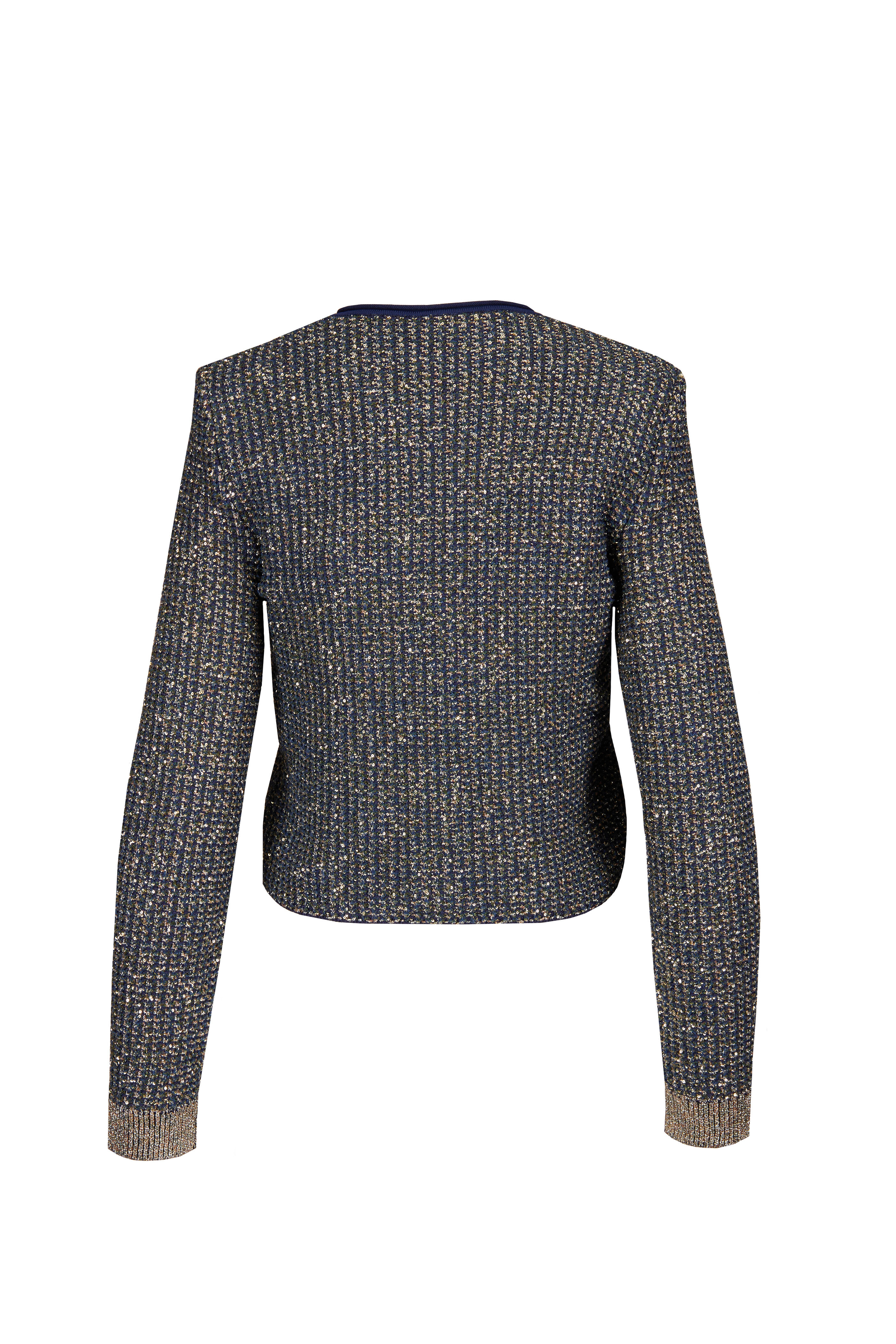 Balmain - Glittered Blue Tweed Buttoned Cardigan - view 2