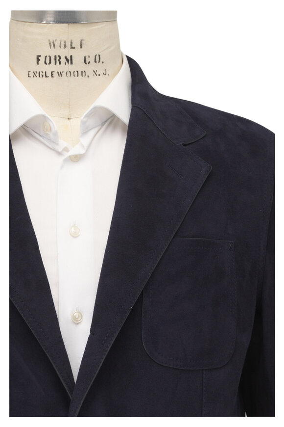 Ralph Lauren Purple Label Navy Blue Suede Single Breasted Sportcoat