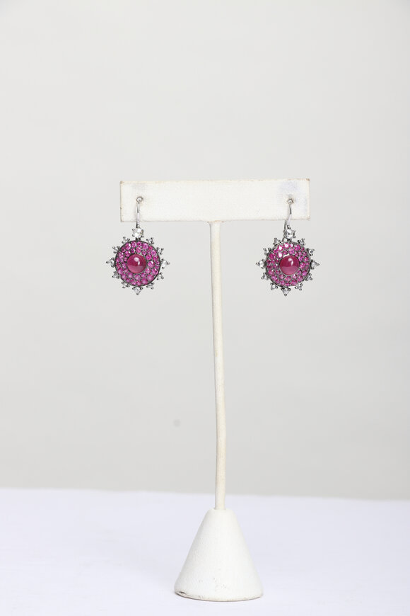 Nam Cho 18k White Gold Diamond Ruby Drop Earrings