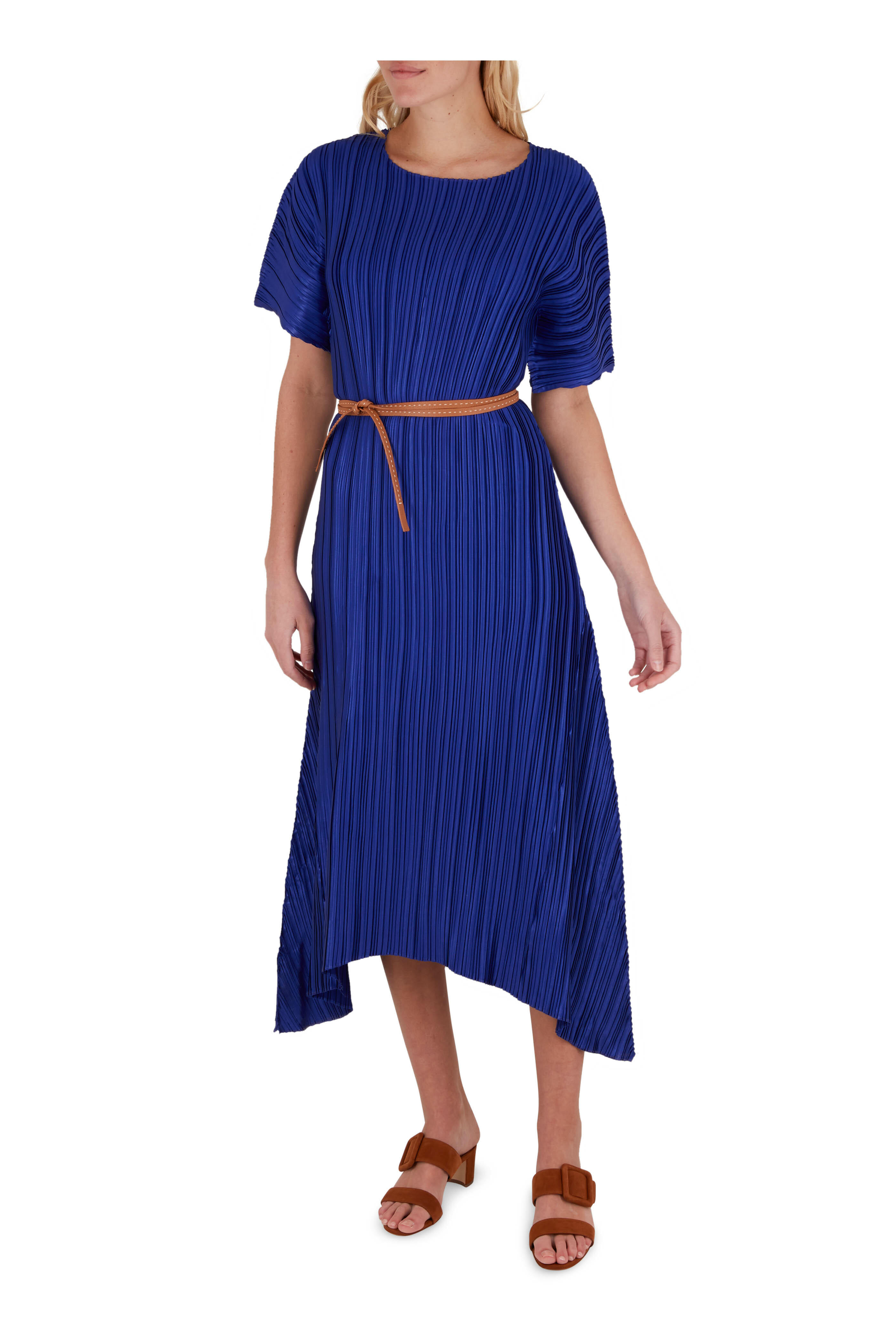 Lafayette 148 New York - Braxton Royal Blue Pleated Belted Dress