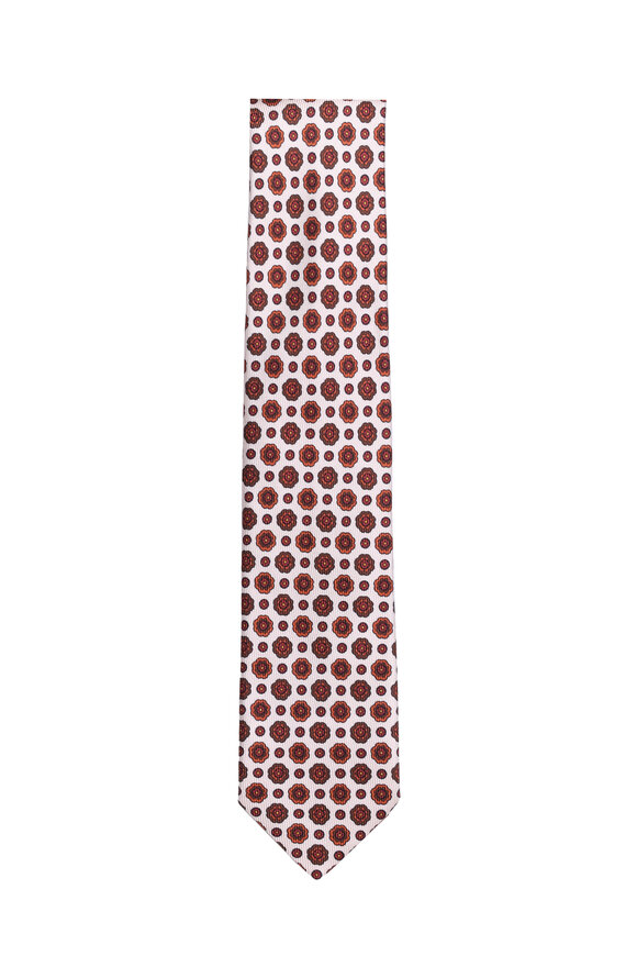 Geoff Nicholson Natural Brown Medallion Silk Necktie