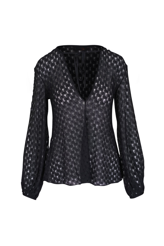 Brunello Cucinelli - Black Sequin Stripe Chiffon Blouse