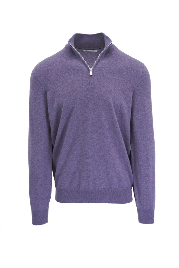 Brunello Cucinelli Plum Cashmere Quarter Zip Pullover 