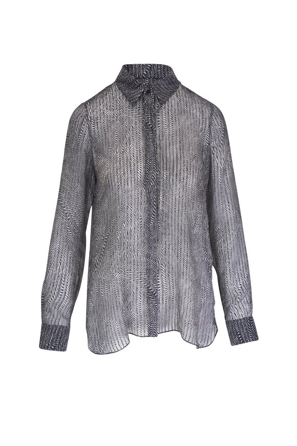 Adam Lippes Black & White Silk Jacquard Menswear Shirt