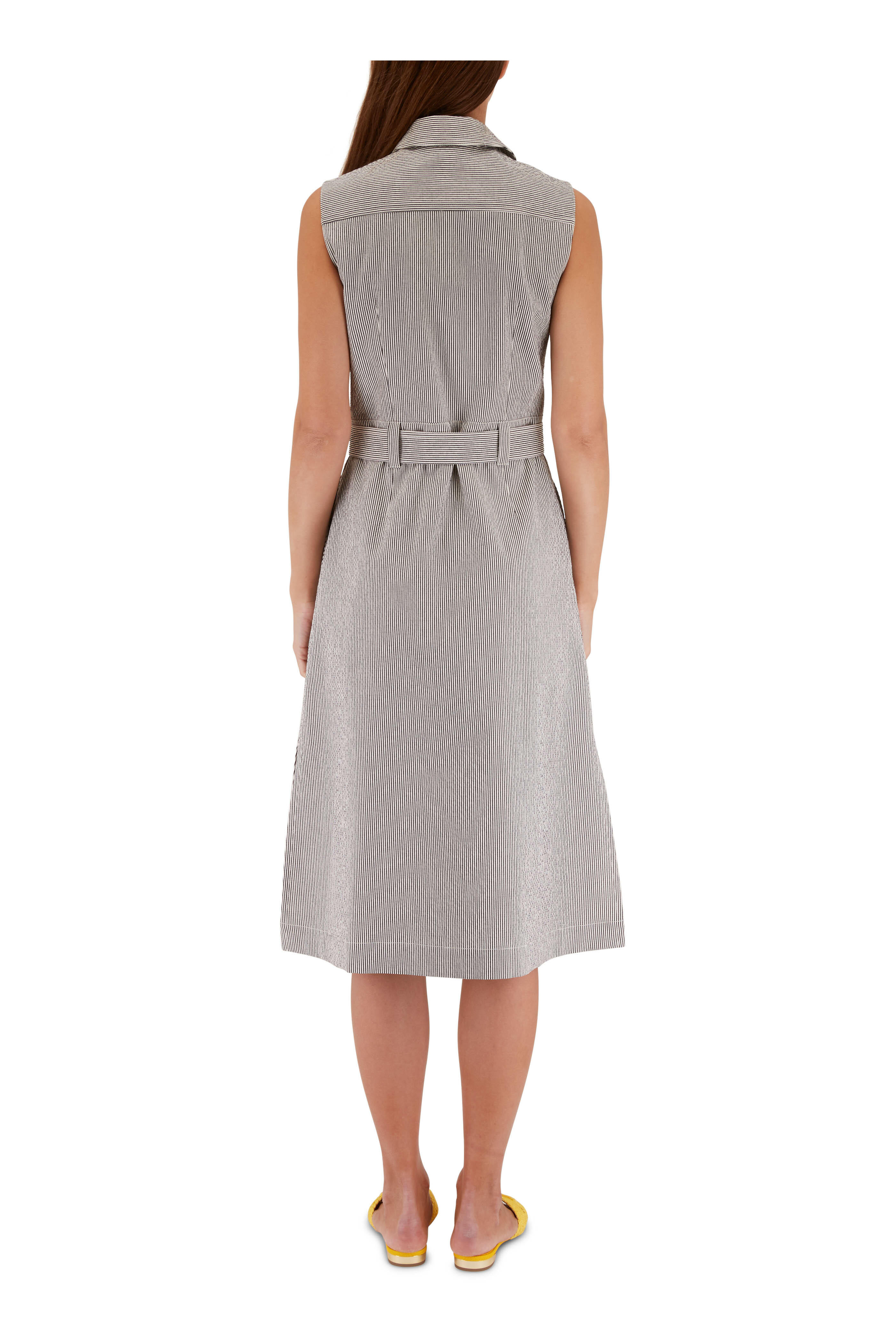 Akris Punto - Cream Seersucker Sleeveless Midi Shirt Dress