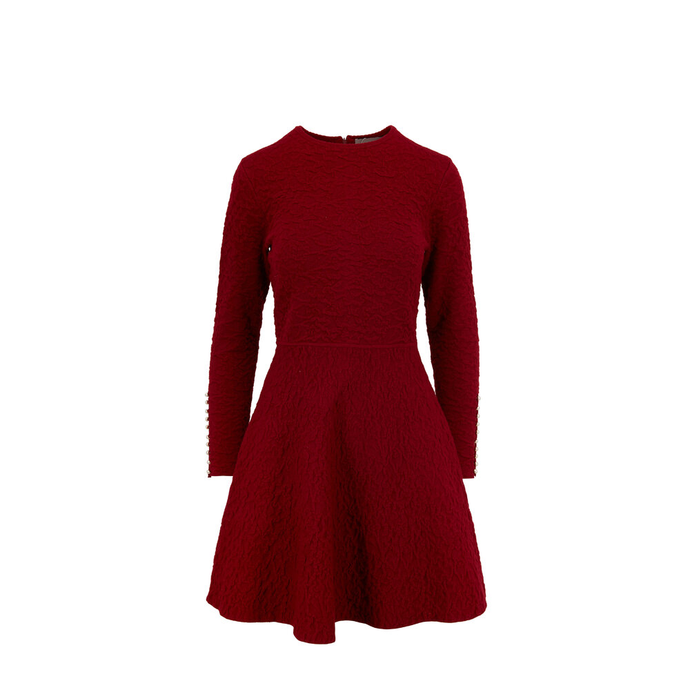 Lela Rose - Bordeaux Full Skirt Long Sleeve Knit Dress