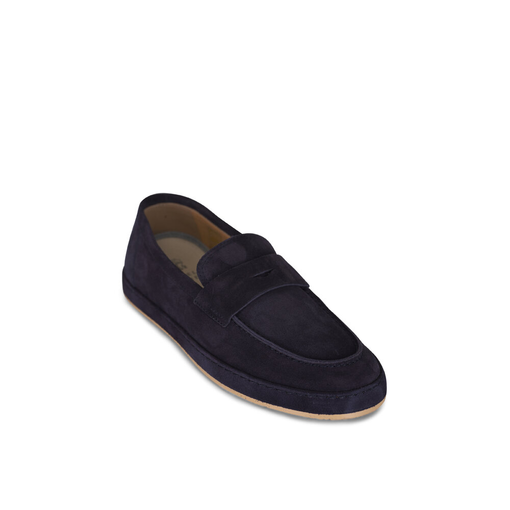 【関税＆送料込み】Brunello Cucinelli Blue Loafers With Mon Brunello Cucinelli - Navy Suede Penny Loafer | Mitchell Stores