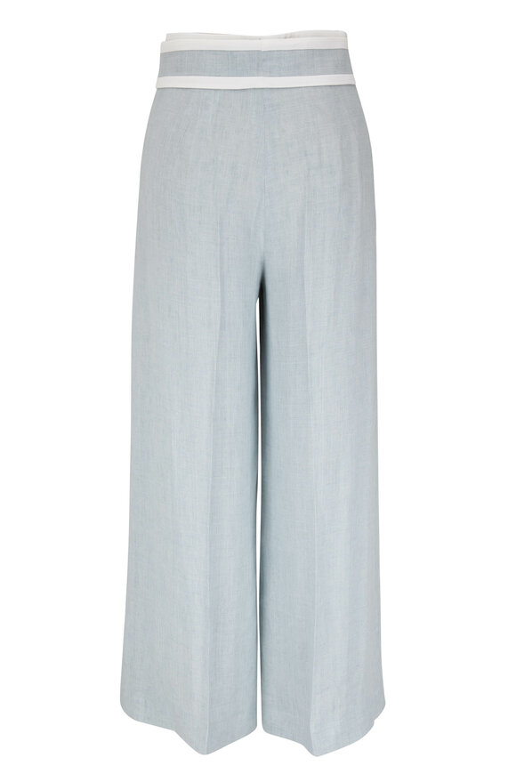 Max Mara - Zenobia Blue Linen Crop Pleated Pant