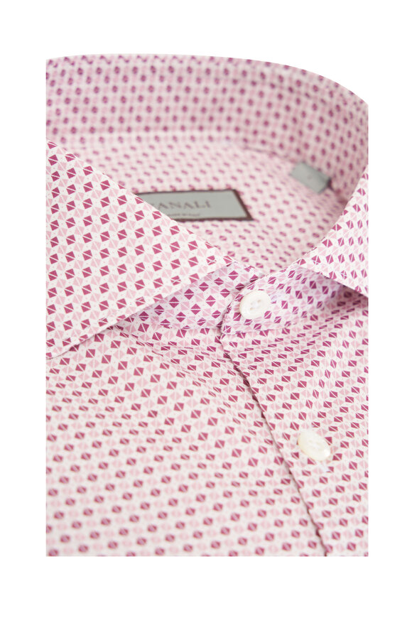 Canali - Red & Pink Micro Geometric Print Sport Shirt