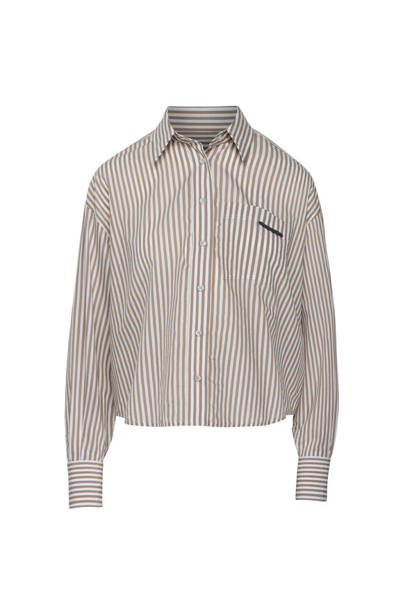 Brunello Cucinelli Beige Techno Stripe Blouse