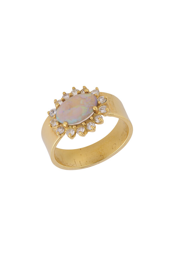Renee Lewis 18k Yellow Gold Black Opal & Diamond Ring