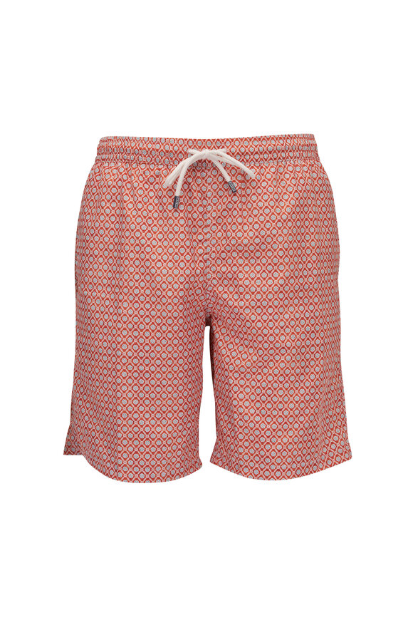 Fedeli Orange Medallion Print Swim Trunks