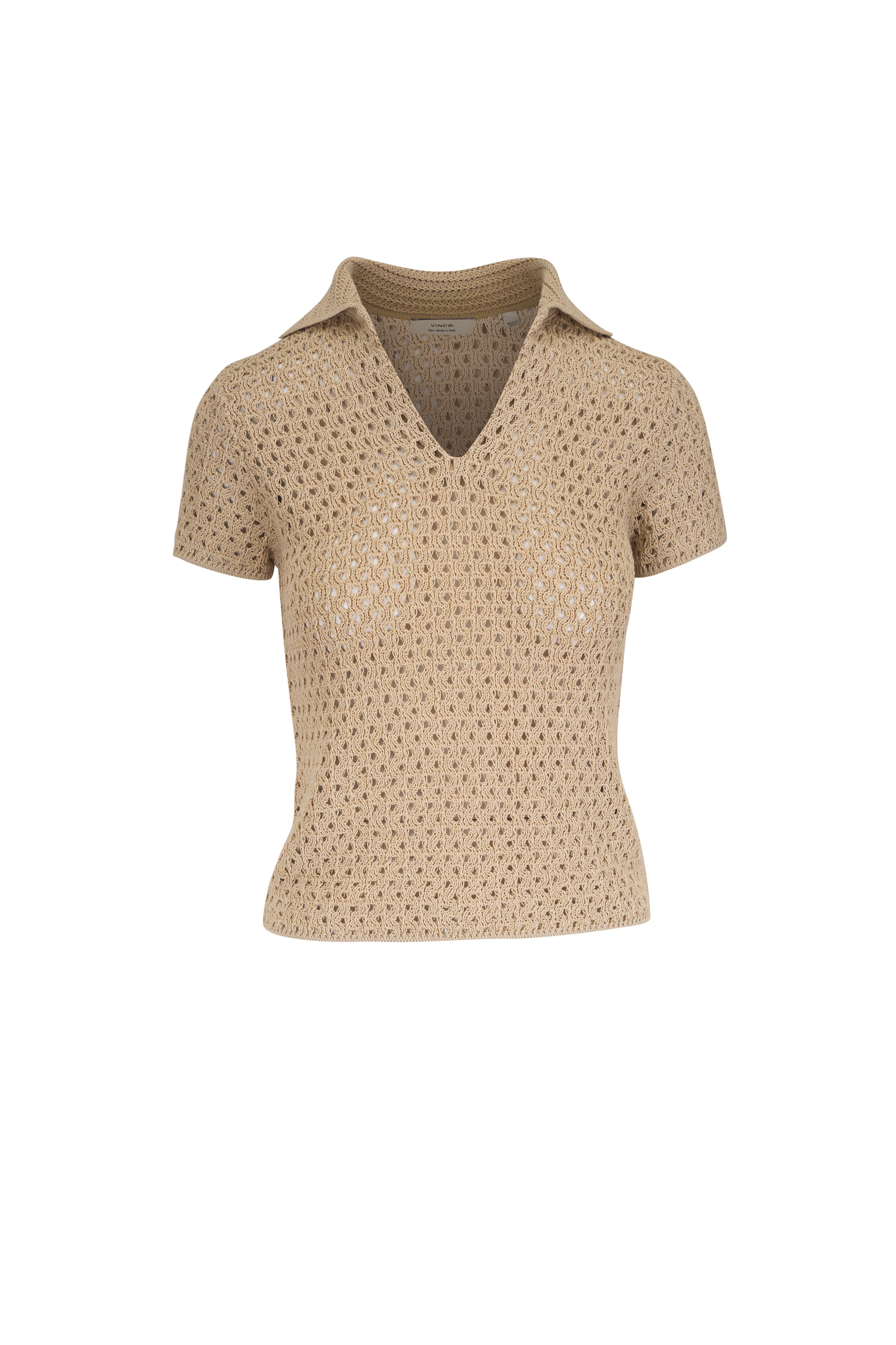Vince - Pale Nut Macramé Cotton Polo Sweater