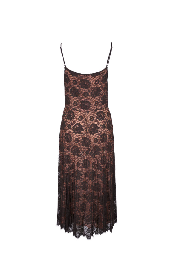 Michael Kors Collection - Crushed Dance Chocolate Floral Lace Slip Dress