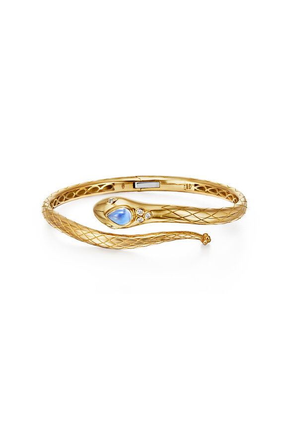 Temple St. Clair - 18K Yellow Gold Moonstone Serpent Hinged Cuff