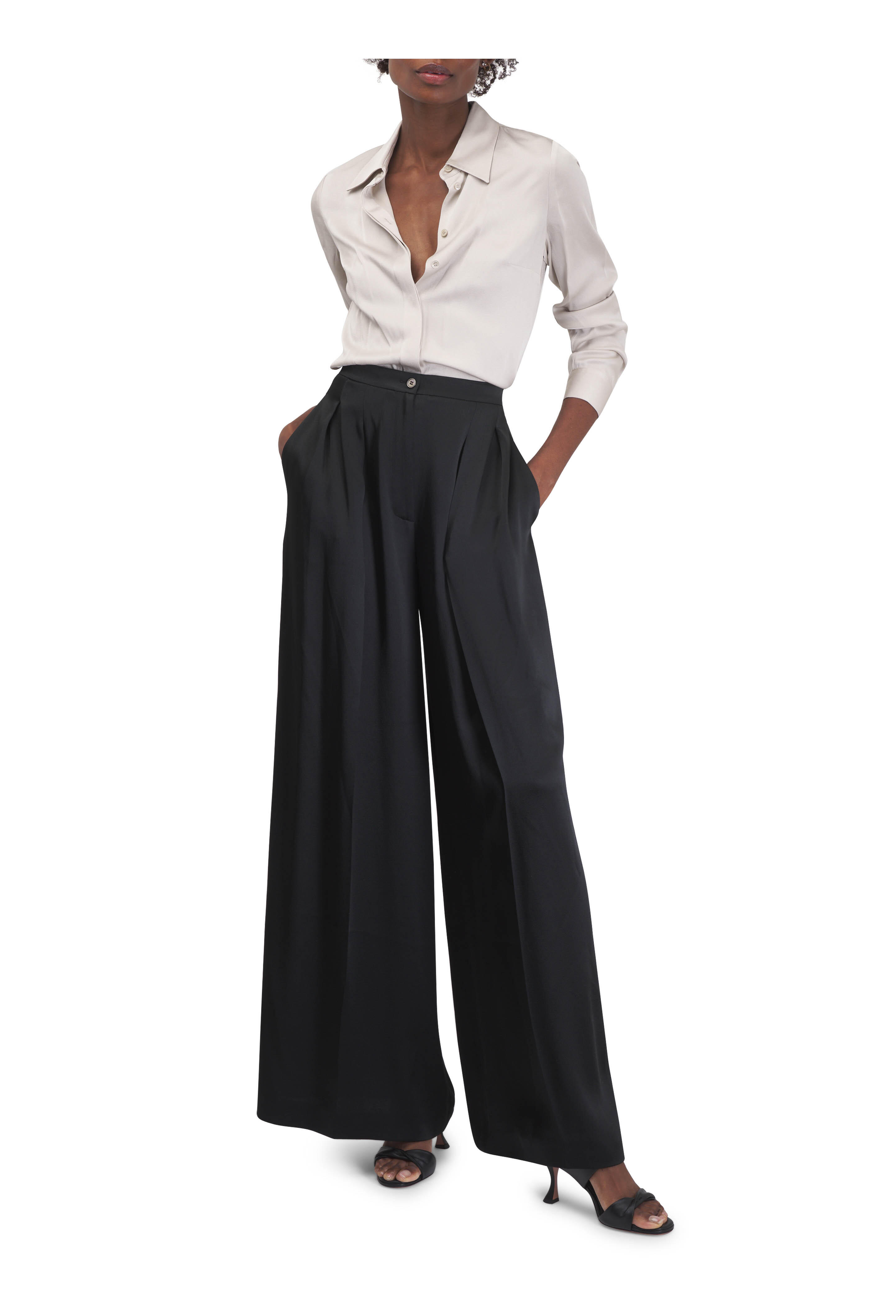 Michael Kors Collection - Black Hammered Satin Palazzo Pant