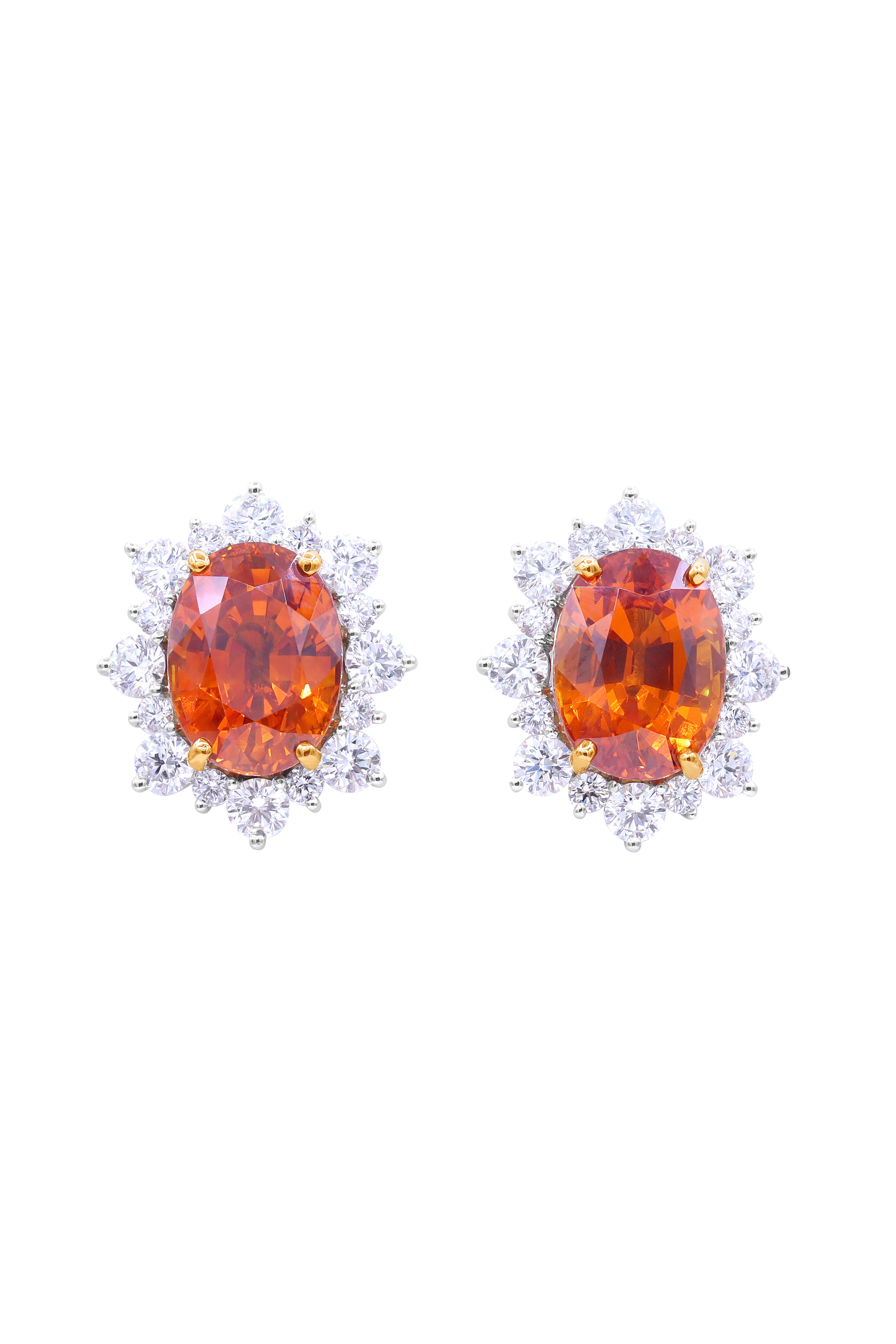 Oscar Heyman - Gold Platinum Orange Sapphire & Diamond Earrings