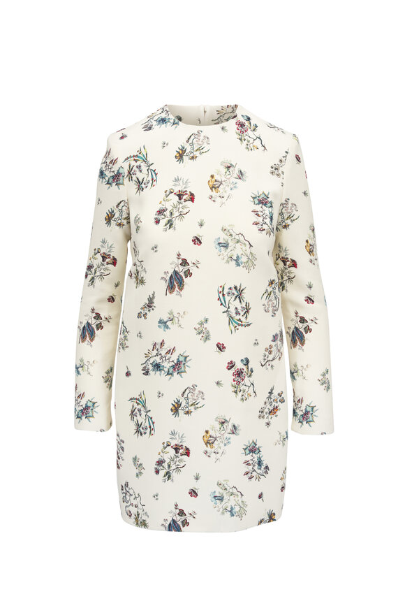 Adam Lippes Floral Shift Printed Silk Wool Mini Dress