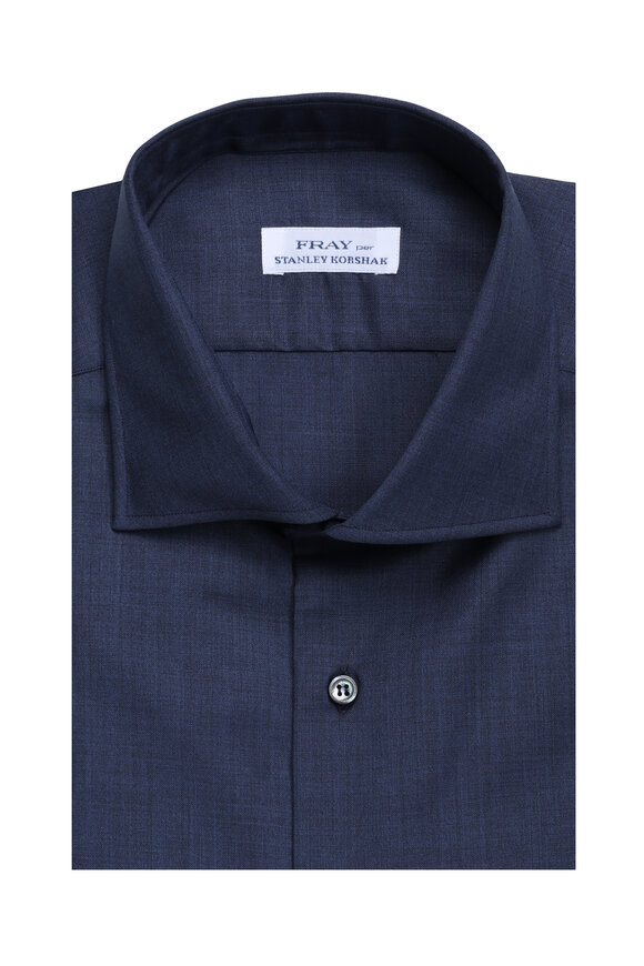 Fray Navy Blue Wool Sport Shirt
